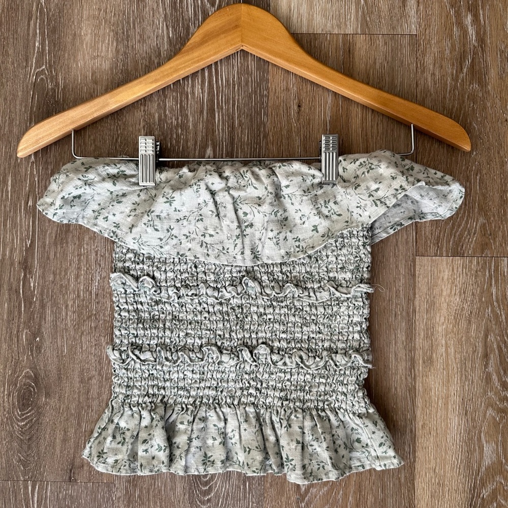 REFORMATION Linen Floral Sleeveless Blouse SIZE XS 0 00 Ruffle Stretch Deadstock